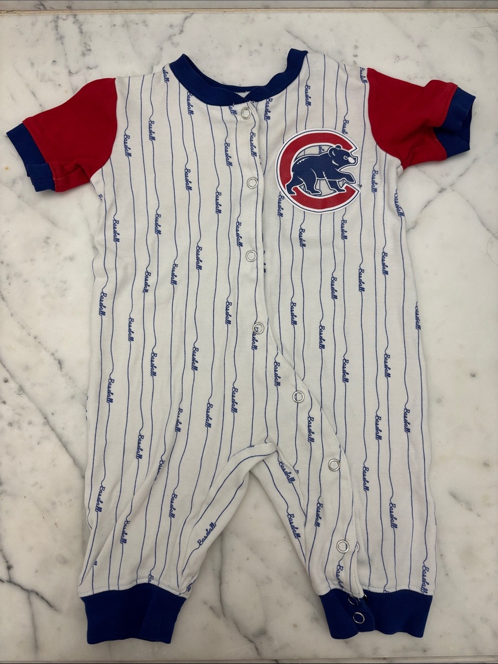 MLB Chicago Cubs White Pinstripe One-Piece with Red Sleeves